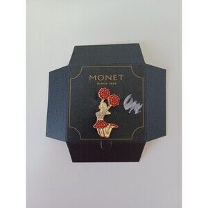 Monet Cheerleader Brooch Pin‎ Red White Rhinestones Goldtone